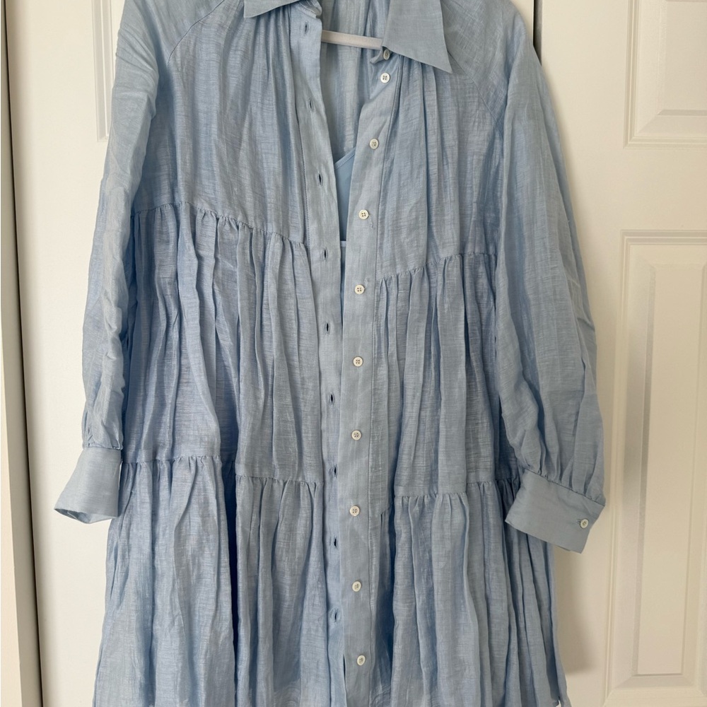 Sandro Light Blue Linen Shirt Dress (size 34 fits both 36/38)